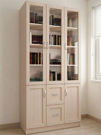 Шкаф книжный Вита 3 4 Дуб молочный в интерьере