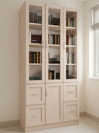 Шкаф книжный Вита 3 5 Дуб молочный в интерьере