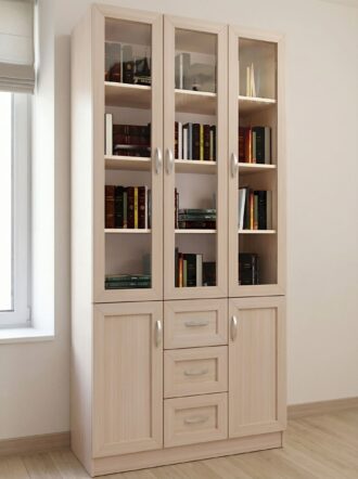 Шкаф книжный Вита 3 6 Дуб молочный в интерьере